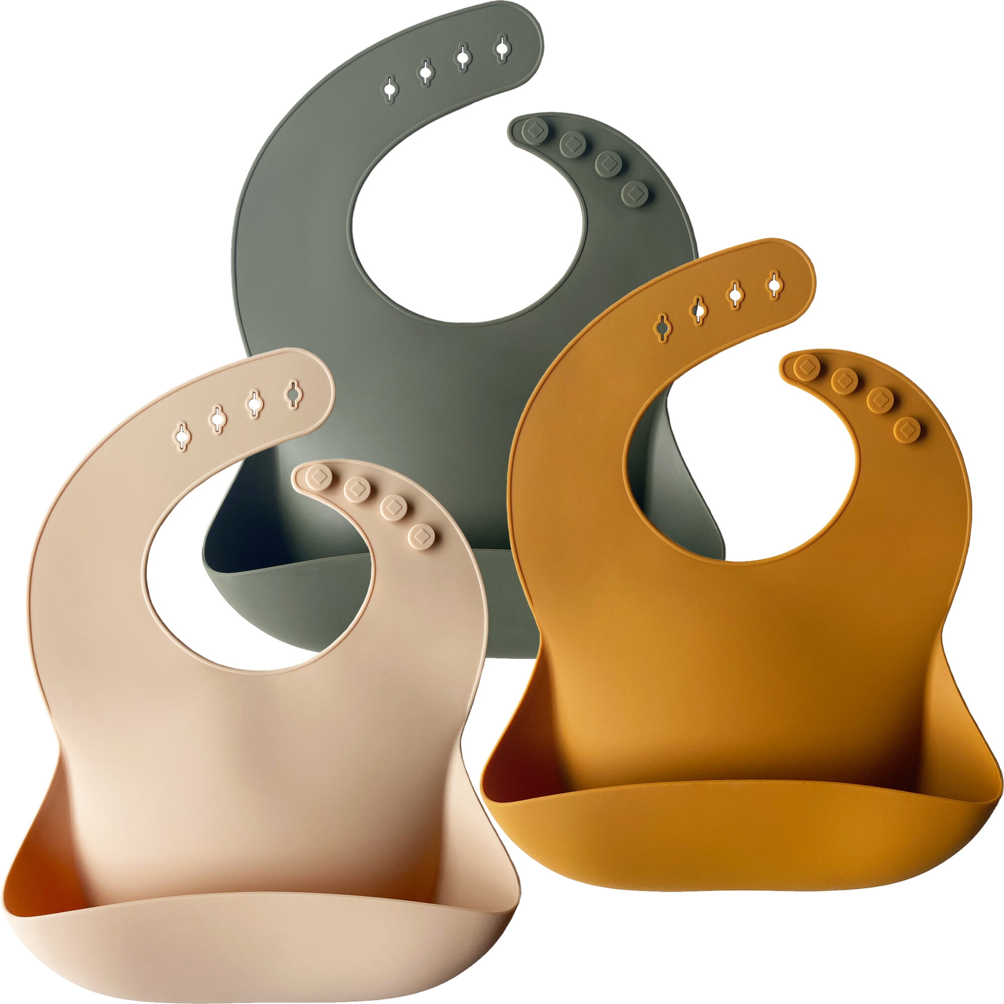 Moonkie Silicone Baby Bibs Set Of 3, BPA Free Soft Adjustable Fit Waterproof Feeding Bibs for Babies and Toddlers