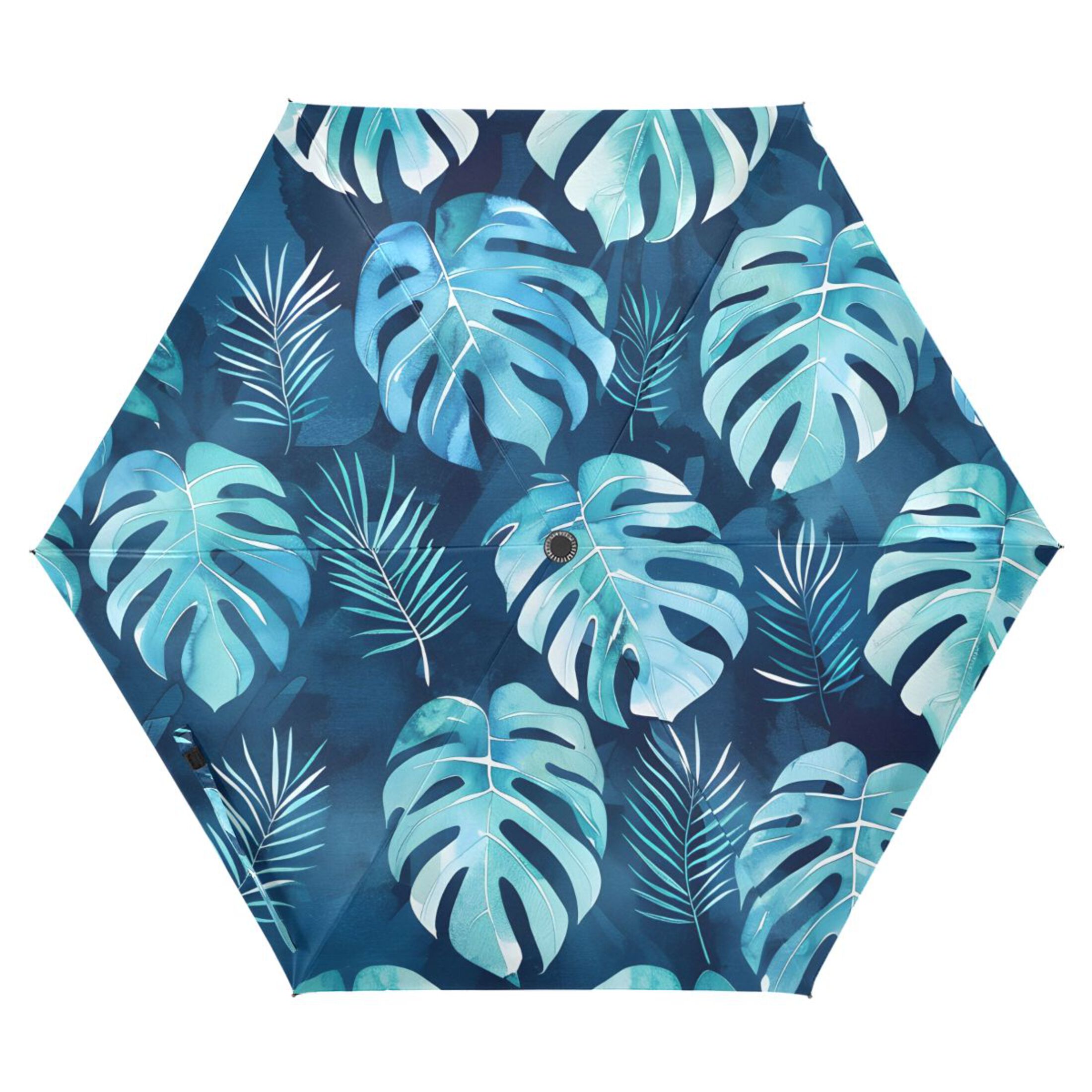 Watercolor Monstera All Weather Umbrella Triple Folding Parasol 6 Ribs UV Protection Portable