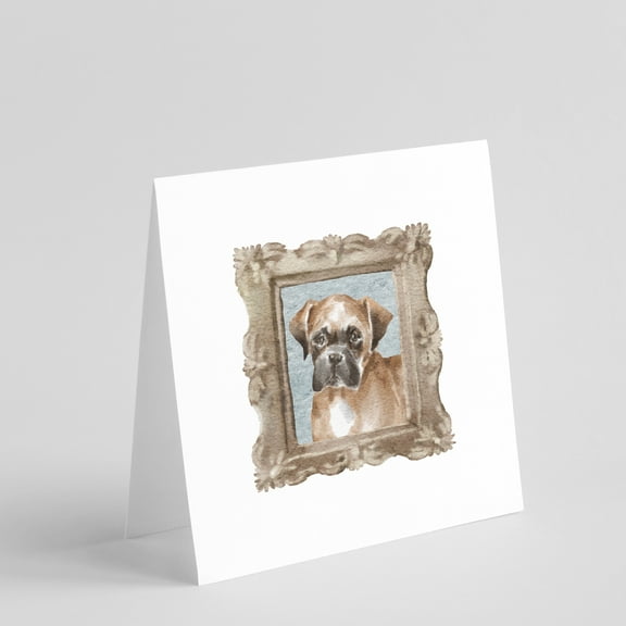 Boxer Fawn Front View Square Greeting Cards and Envelopes Pack of 8 5 in x 5 in