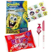 Spongebob Squarepants Valentines Cards and Tattoos with Charms Mini Lollipops, Heart Seal Stickers and Happy Valentine's Day Pen Classroom Exchange Bundle for 24 Kids
