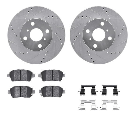 Dynamic Friction Company Front Brake Rotors-Drilled and Slotted-Silver with 5000 Advanced Brake Pads includes Hardware 7512-91004
