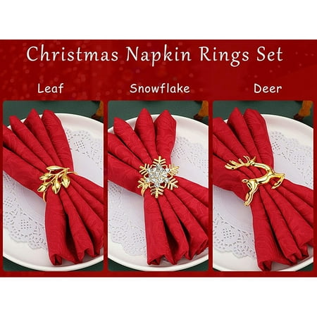 

12PCS Napkin Rings Leaf Napkin Holders Napkin Buckle Snowflake Napkin Ring Holders Dinner Table Rings Decoration