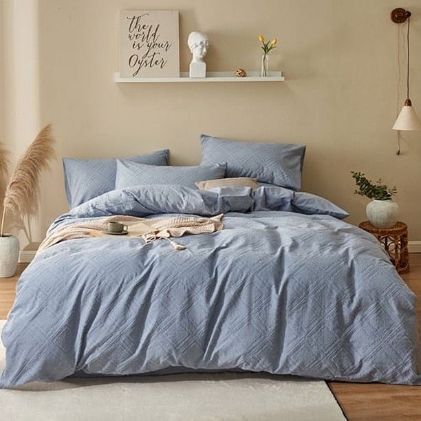 Juego de cama de chenilla 100% algodón - Azul