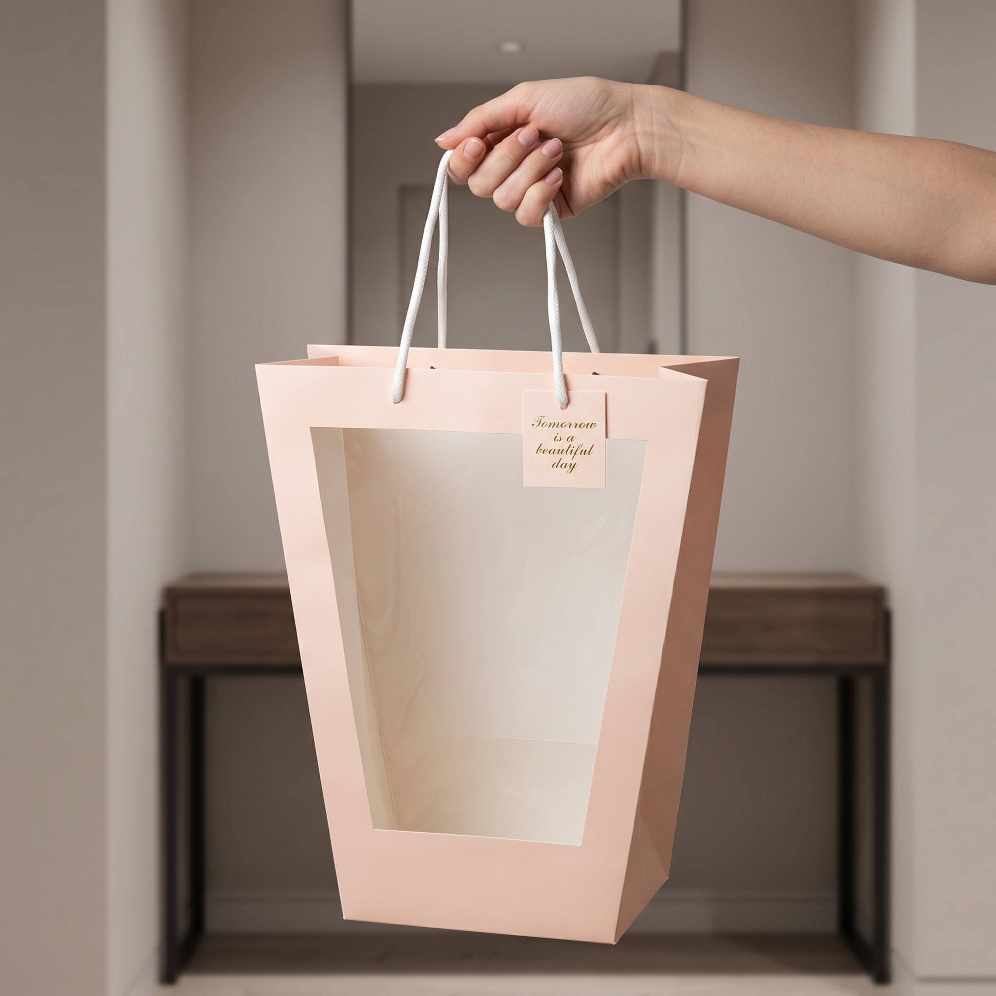 Unique Bargains Thick Totes for Gifts with Comfortable Handles Pink 11" x 7.9" x 14.2"
