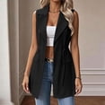 thumbnail image 2 of Noric Women Sleeveless Long Blazer Vest Notched Lapel Drawstring Waist Open Front Waistcoat, Flap Pocket Business Casual Layering Outerwear, 2 of 9