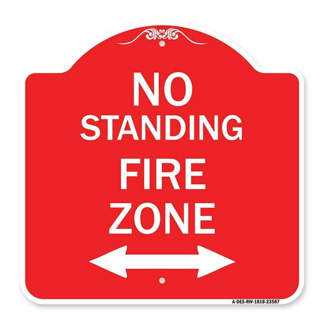 SignMission A-DES-RW-1818-23587 18 x 18 Po. Panneau de la Série Designer - Zone de Feu Non Debout avec Flèche Bidirectionnelle, Rouge et Blanc