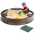 thumbnail image 1 of Costway Arenero Redondo 120 cm para 4 Niños Kit Arenero de Exterior con Cobertura Impermeable Asientos para Patio Playa Marrón, 1 of 9