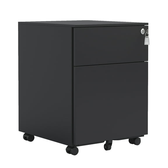 CoSoTower 2 Drawer Mobile File Cabinet with Lock Steel File Cabinet for Legal/Letter/A4/F4 Size, Fully Assembled Except for Wheels, Home/ Office Design, Black