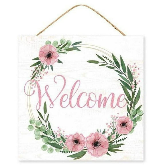 10" Wooden Sign: Welcome Floral (White)
