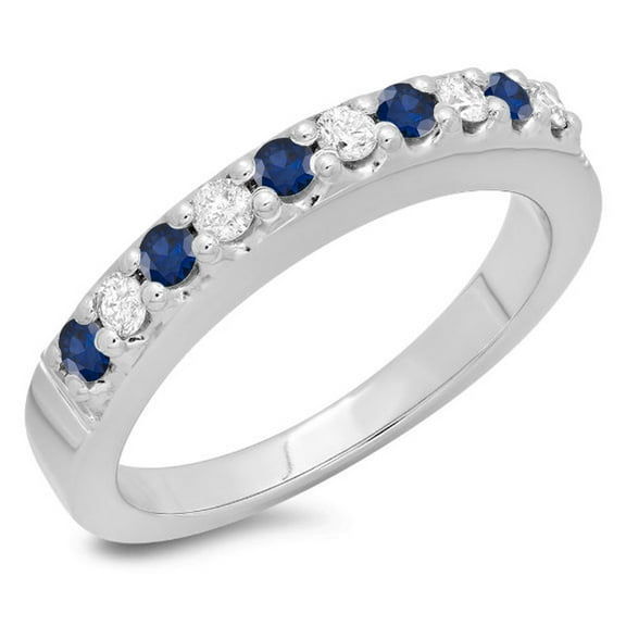 Dazzlingrock Collection 14K Blue Sapphire & White Diamond Ladies Anniversary Wedding Band Stackable Ring, White Gold, Size 9