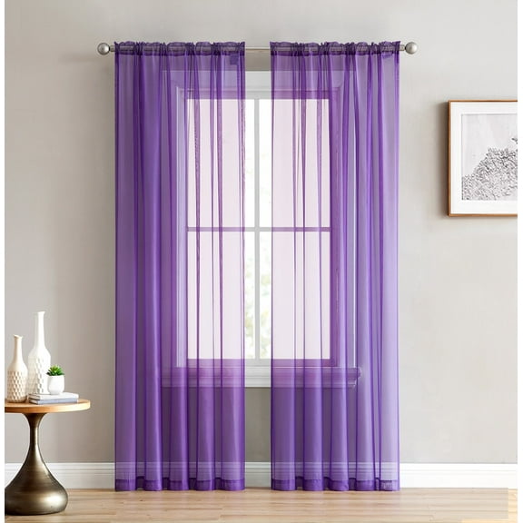 Addison Sheer Voile Window Curtain Solid Panels - Set of 2