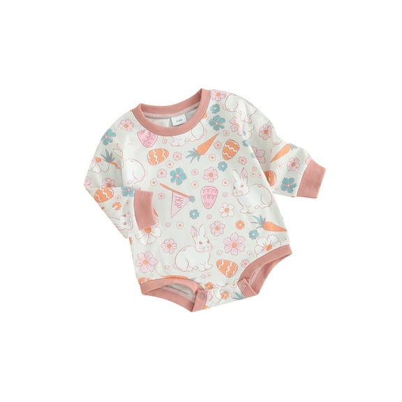 JYYYBF Baby Romper, Long Sleeve Crew Neck Bunny Flower Print Fall Bodysuit Easter Clothes for Girls Boys