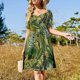 thumbnail image 4 of Vintage verde pájaro Tropical selva botánico noche jardín camisón vestido de manga corta mujer ropa vestido para mujer, 4 of 7