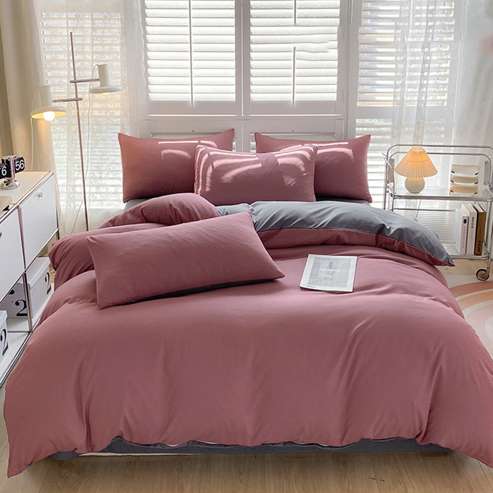 4 Piece Bed Sheets Queen/King Size Bedding Set with Duvet Cover Fitted Sheet 2 Pillowcases Soft Washed Polyester Wrinkle Free Easy Care by PALIFEUR