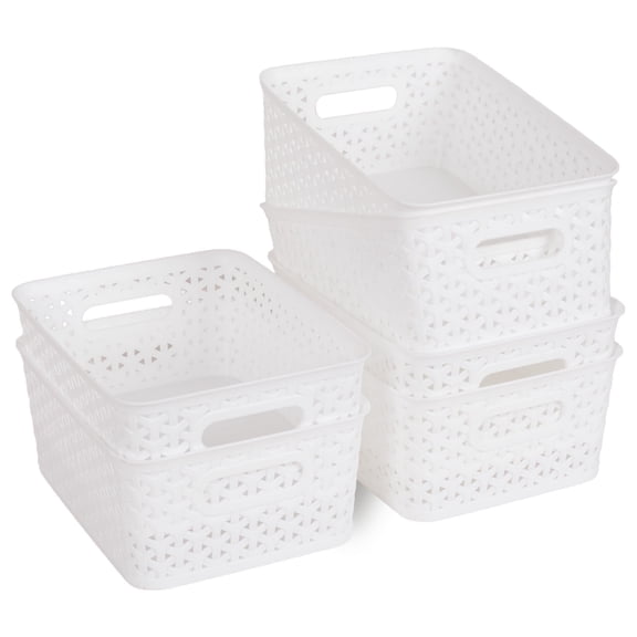 PinkSheep 6 Pack Plastic Storage Baskets Small Organizer Basket Bins White