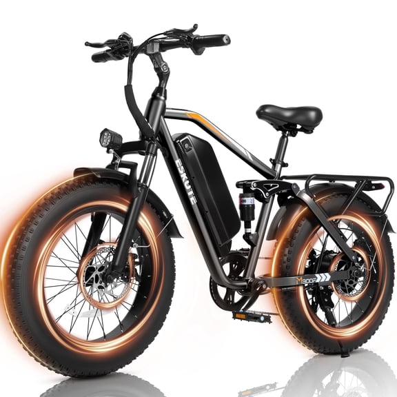 ESKUTE Electric Bike for Adults, 750W Motor, 48V 20.8Ah Removable Battery, Up to 80 Miles Range, Full Suspension, 20" x 4.0" Fat Tires, 7-Speed, Black
