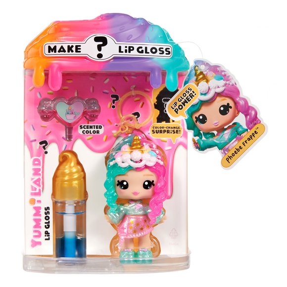 Yummiland Lip Gloss Doll: Mystery Color Change - Phoebe Frappe Includes DIY Lip Gloss + Removable Keychain, Cosmetic Play, Collectible, Ages 4+