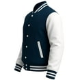 thumbnail image 3 of Men's Solid Plain Varsity Buttoned Original Leathered Thick Jacket, 3 of 6