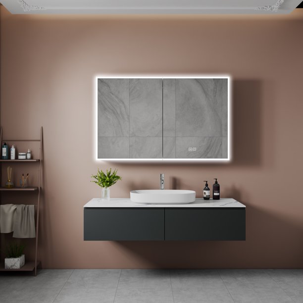 Mixfeer Led Mirror Medicine Cabinet With Lights Dimmer Defogger Clock Temp Display 3x Makeup And Usb 48 W X 30 H 5 59 D Com Mixfeer Led Mirror Medicine Cabinet, Vanity Art Led Bathroom Mirror Medicine Cabinet With Rock Switch