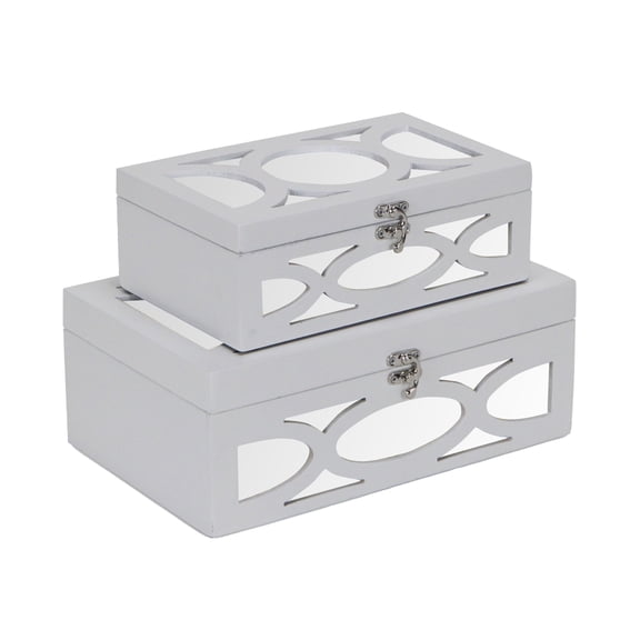 Cheungs White Boxes With Circular Pattern And Side And Top Mirror - Set Of 2