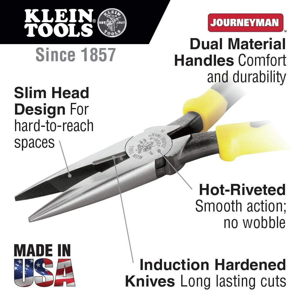 Klein Tools J203-6 6-3/4 in. Needle Long Nose Side-Cutter Pliers