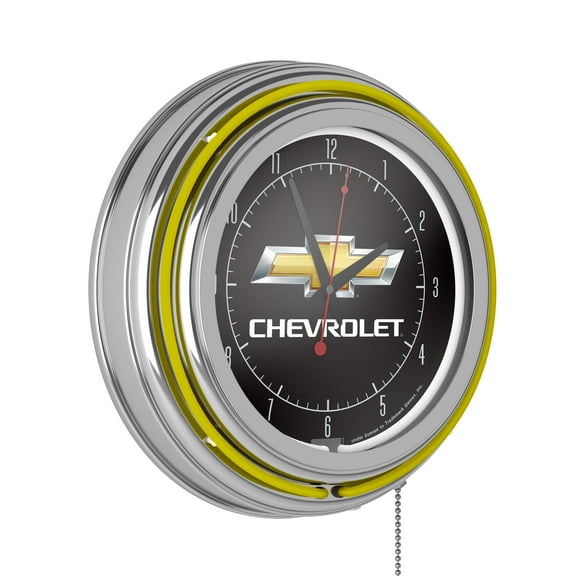 Chevrolet Logo Retro Neon Analog Wall Clock with Pull Chain