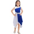 thumbnail image 1 of Oyolan Robe de Danse Ballet Asymétrique Sans Manches pour Filles, Robe d'Église à Blocs de Couleur Bleu&Blanc 8, 1 of 7