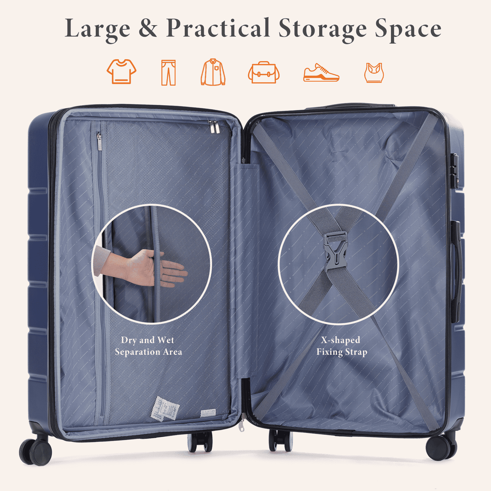 MAYEERTY 24" Expandable Hardside Luggage Spinner Wheels ABS TSA Lock Durable Lightweight Travel Suitcase Blue