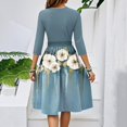 thumbnail image 5 of WTOBBY Women's Elegant Floral Print Waistband Round Neck 3/4 Sleeve Dress, Flowy Casual Sundress with Feminine Silhouette for Outings,Blue 2XL, 5 of 5