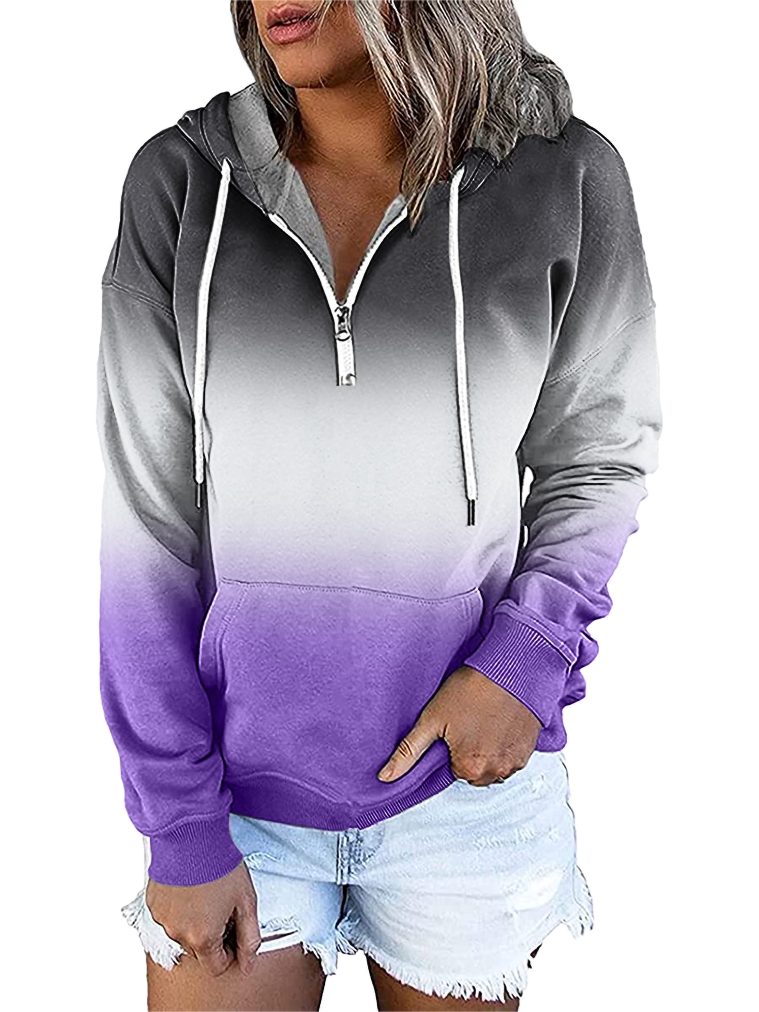 Seyurigaoka Women Juniors Casual Hoodie, Contrast Color Long Sleeve Hooded Pullover Tops Blouse