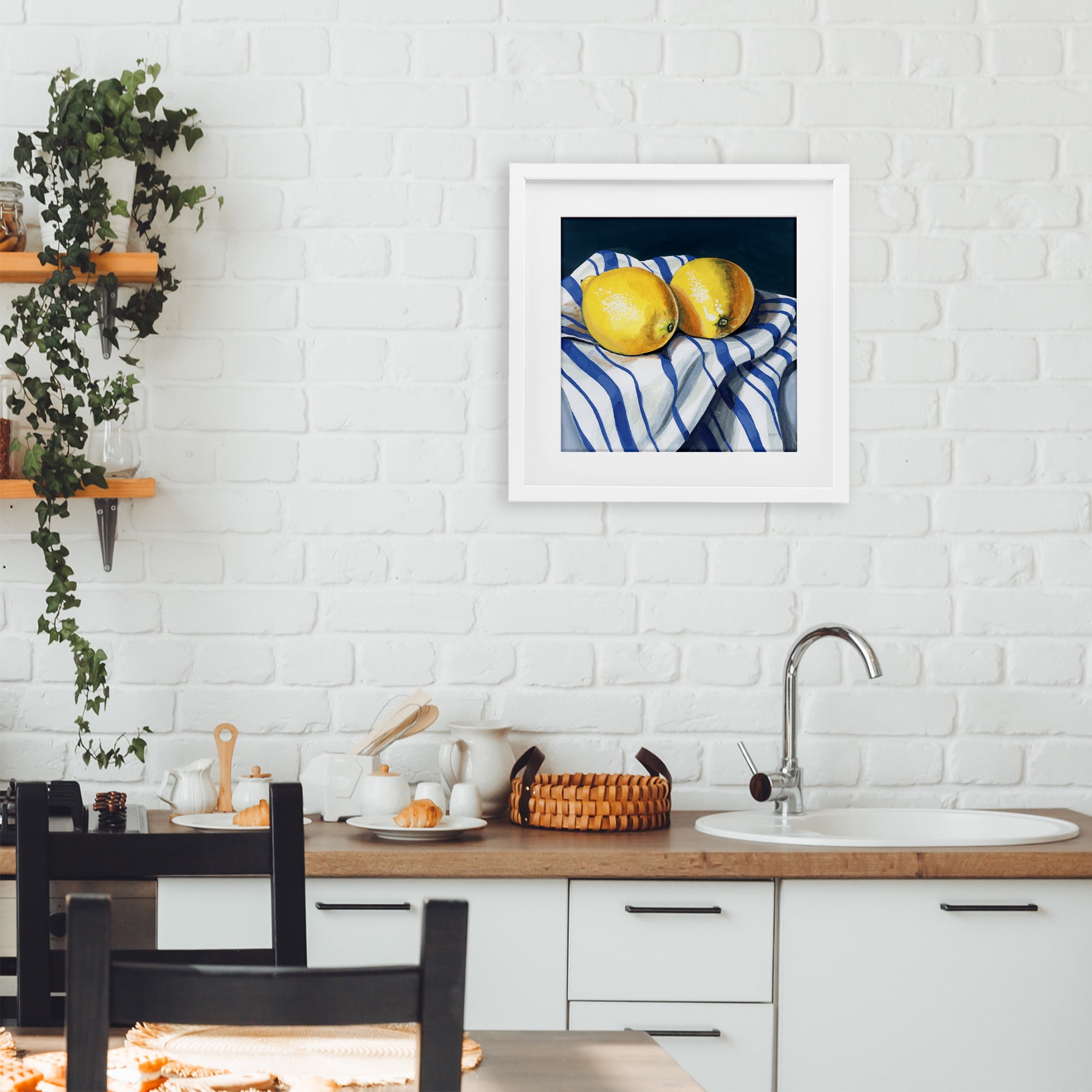 Stupell Industries Fresh Kitchen Lemons on Dishtowel White Framed Print Under Glass, design by Kate Jarvik Birch