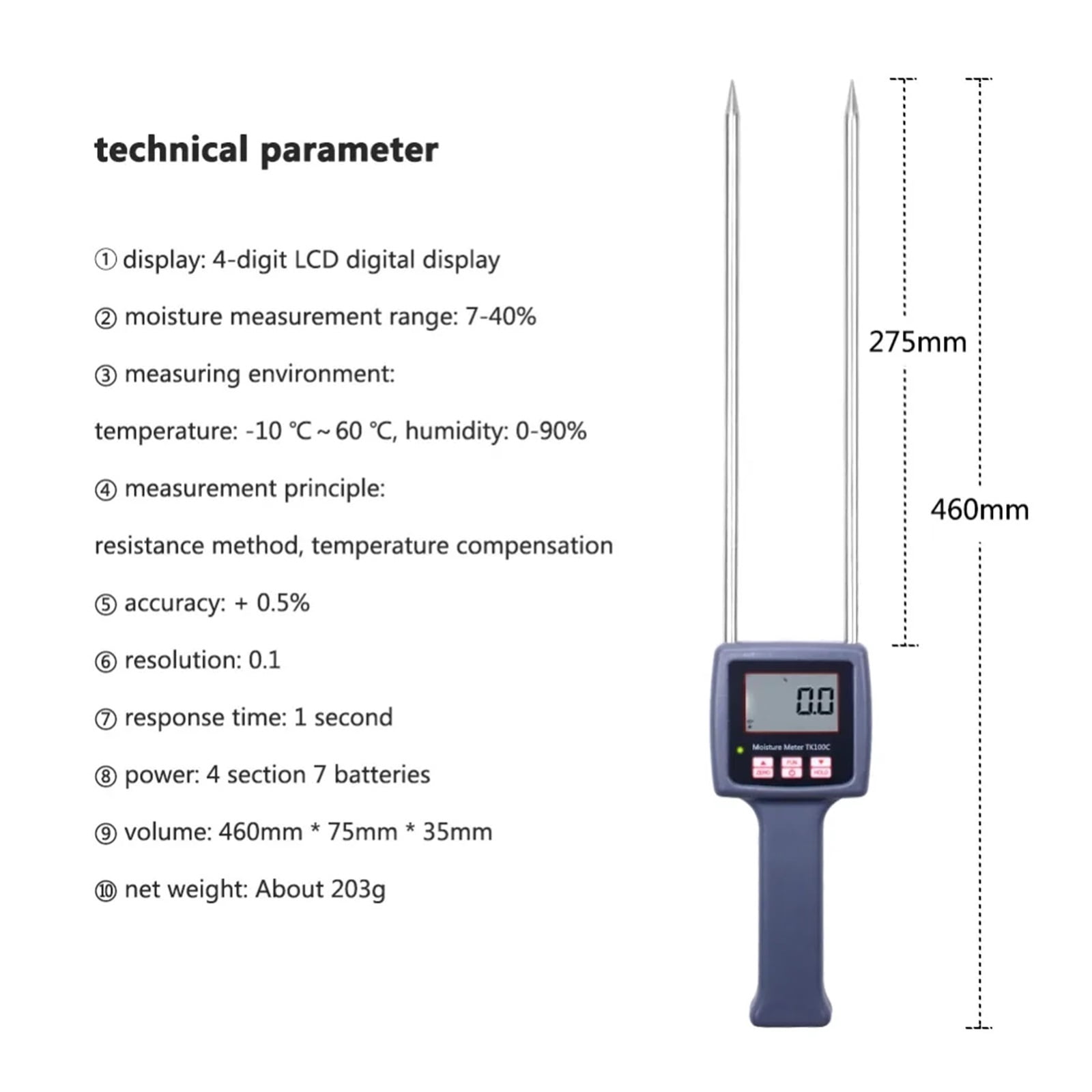 Professional 7-40% TK100C Digital Cotton Seed-cotton Moisture Meter Digital Tester Hygrometer Humidity Tool