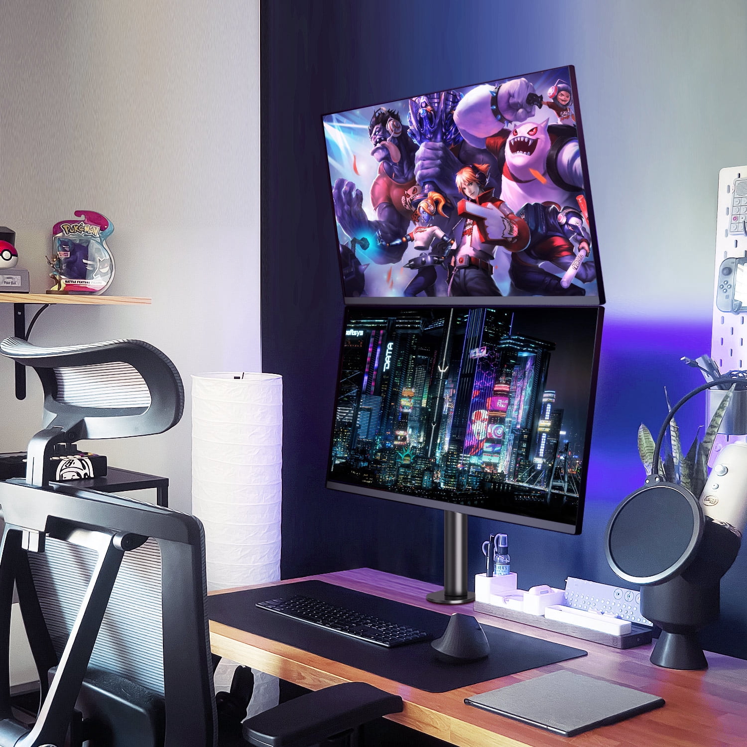 HOMOUNT Dual Monitor Stand, Vertical Monitor Desk Mount for 2 Max 32 inch Stack Screen Monitors, Height Adjustable, Swivel, Tilt, up to 17.6lbs