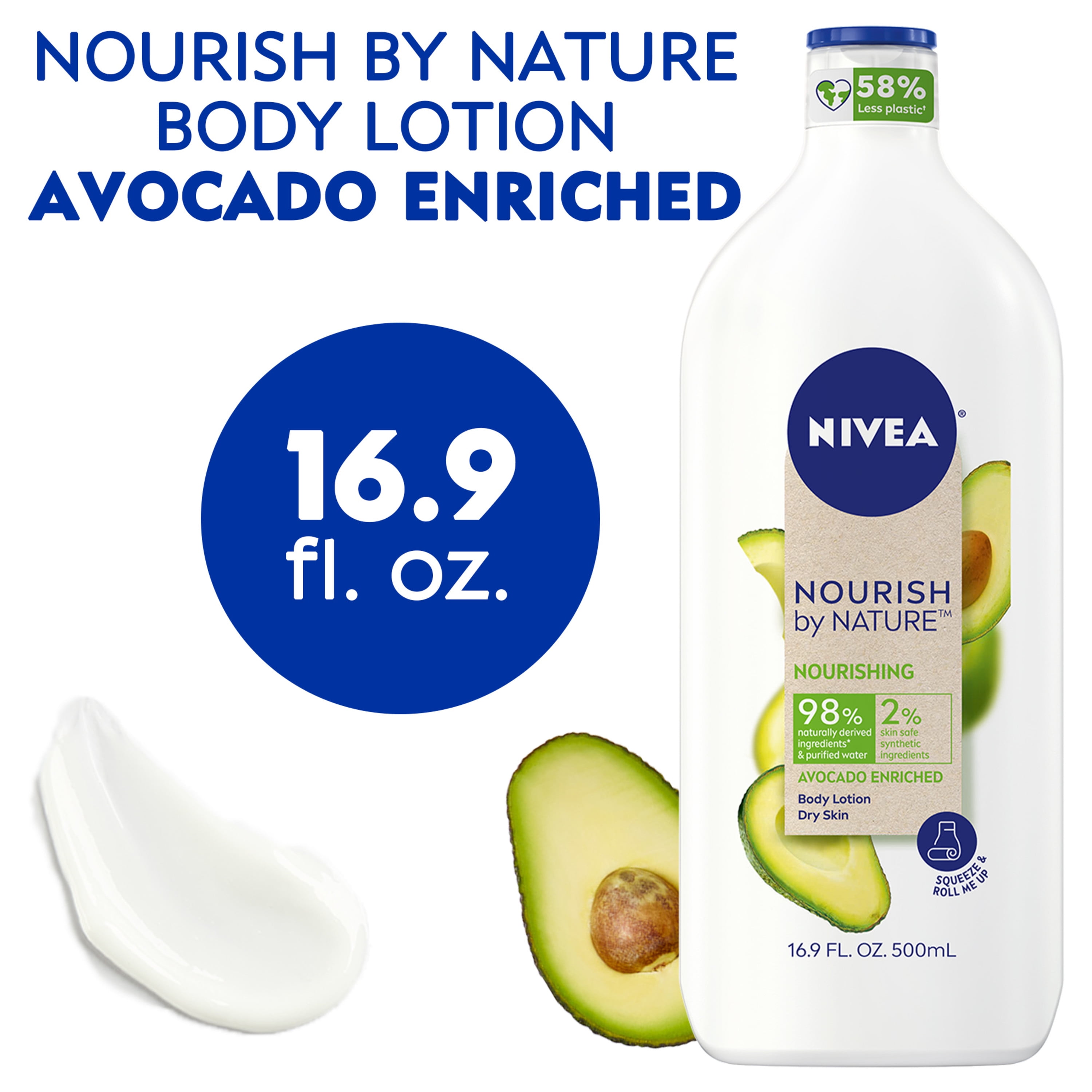 NIVEA Nourish by Nature Avocado Enriched Nourishing Body Lotion, 16.9 Fl Oz