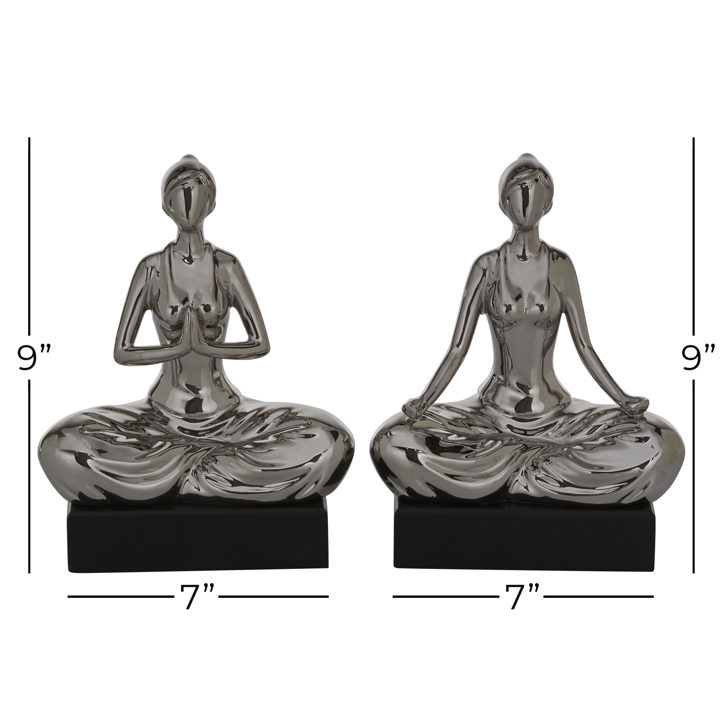 7"W, 9"H Silver Polystone Yoga Sculpture, by DecMode (2 Count)
