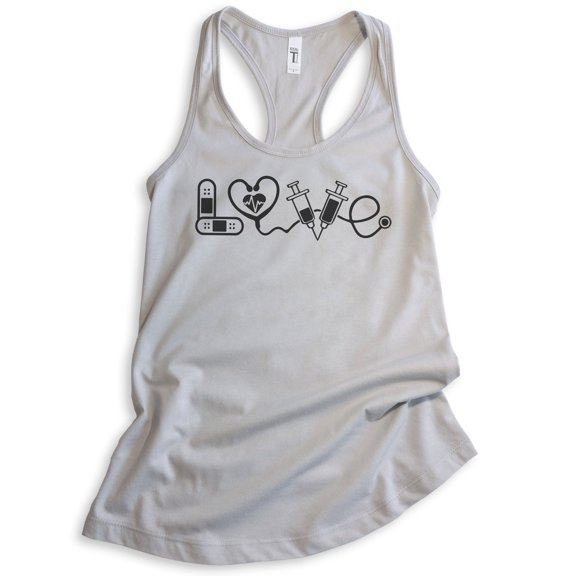 Love Nurse Tank Top, Ladies Racerback Tank, Nurse Tank, Nurse Appreciation Tank RN Tank Practitioner Tank, Silver Gray, Medium