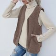 thumbnail image 2 of Fiaer Womnes Fleece Vest Full Zip up Oversized Tanks Sleeveless Solid Color Warm V Neck Loose Fit Tops with Pockets Brown S, 2 of 7