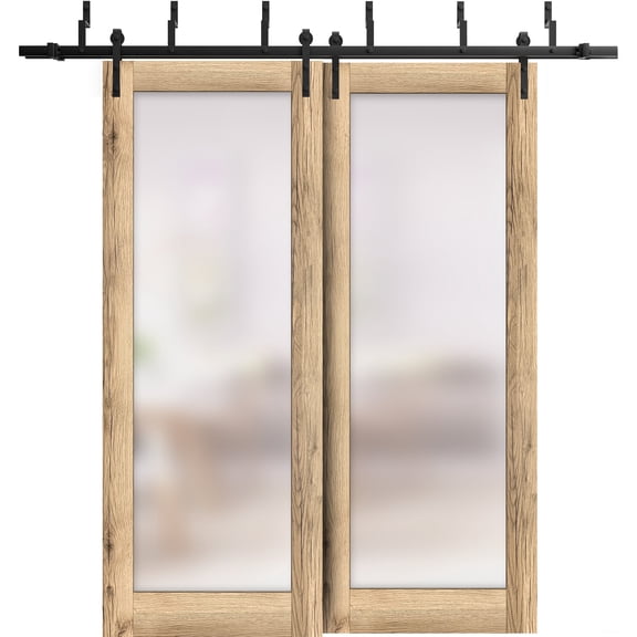 Sliding Closet Barn Bypass Doors 48 x 84 inches | Planum 2102 Oak | Sturdy 6.6ft Rails Hardware Set | Wood Solid Bedroom Wardrobe Doors