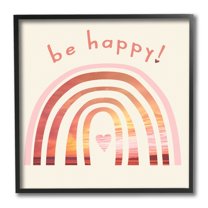 Stupell Industries Be Happy Phrase Warm Tone Beach Rainbow Nature Painting Black Framed Art Print Wall Art, 12 x 12