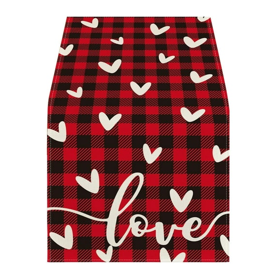 FYTPOV Buffalo Plaid Table Runner, Valentines Day Decorations, Hearts Love Printed Table Runner for Wedding Party, Christmas Runner for Table Home Decor, 13x47 inch