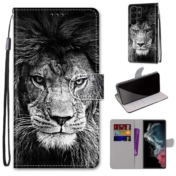 SaniMore Painted Wallet Case Compatible with Galaxy S23 Ultra, Stylish PU Leather Shell Magnetic Closure Shockproof Kickstand Case with Wrist Strap for Samsung Galaxy S23 Ultra,