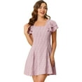 thumbnail image 1 of Unique Bargains Robe à Col Carré à Manches à Volants Plissée devant Imprimée Rose S, 1 of 6