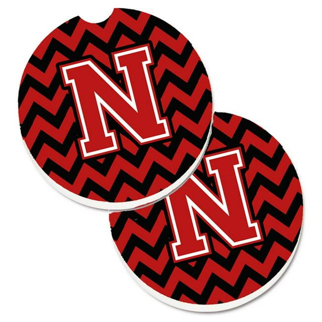 Letter N Chevron Black & Red Set of 2 Cup Holder Car Coaster