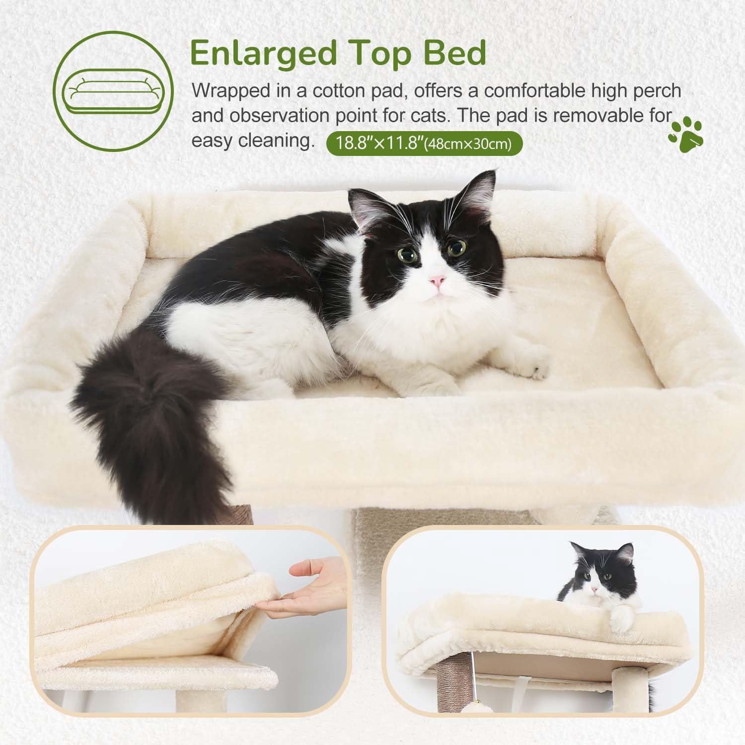 Cat Tree Tower With For Indoor Cats  53inch Tall Plush Multi-level Climbing Condo House Large Hammock Spacious Cave Big Padded Top Perch Bed F53 Beige