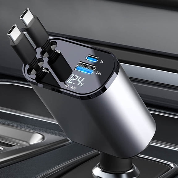 4 in 1 Retractable Car Charger, 100W Fast Car Phone Charger with and Type C Cable and 2 Charging Ports Car Charger Adapter