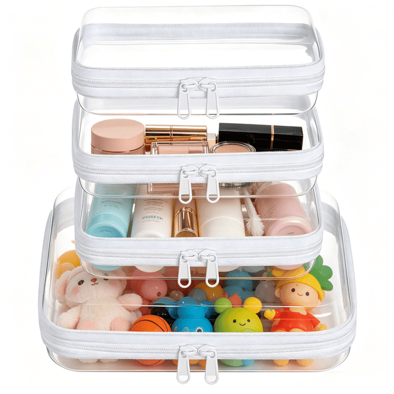 4 Pcs Clear Zipper Pouches, Hard Shell Zipper Case, Toiletry Bag for Travel, Clear Diaper Bag, Toiletry Pouch, Travel Organizer, Cosmetic Bag, Toy Storage Bins (M   3S)