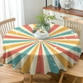 thumbnail image 3 of Rustic Sunset Tablecloth, Vintage Rainbow Stripes Bohemian Colorful Sunshine Retro 70s Print Table Cover for Holiday Farmhouse Kitchen Dinning Outdoor Indoor, Round(60x60in), 3 of 6