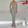 thumbnail image 1 of Chaqueta de punto para mujer falda larga cuello redondo un solo pecho color sólido traje de vacaciones FLhrweasw Nuevo, 1 of 9