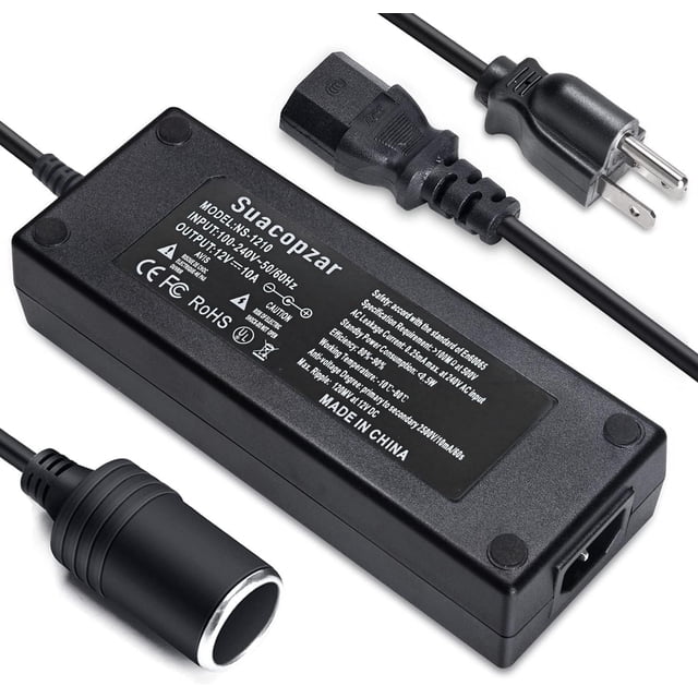 Convertidor Suacopzar 10 Pies Negro con Fuente de Alimentación de 110 V a 12 V para Coche