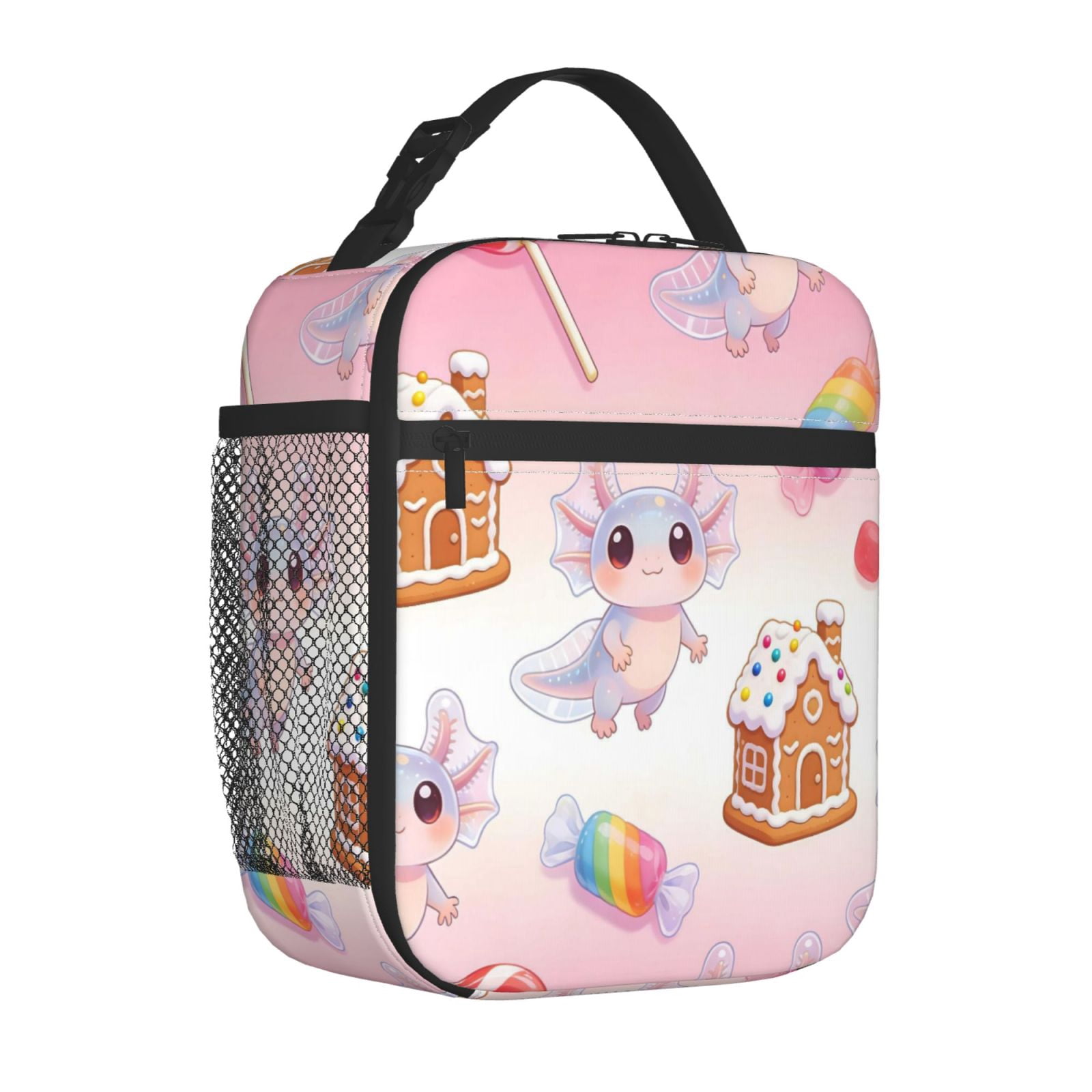 Lunch Bag For Women Men Insulated Portable Lunch Box Bento Box Office Picnic Travel Cooler Bag Candy Cookie House Axolotl
